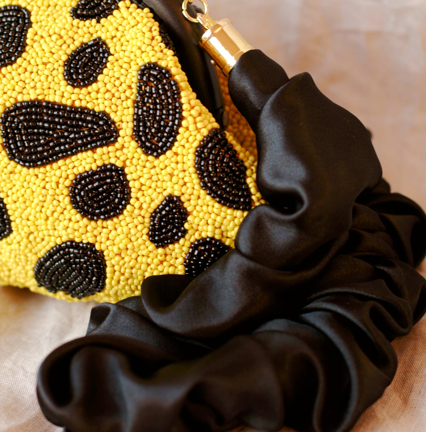 Aenoldi Venom hand-beaded Clutch, in Black & Yellow