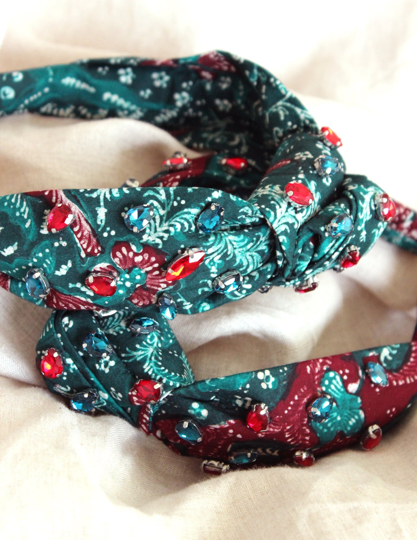 MERAK Peacock Headband, in Turquoise & Red