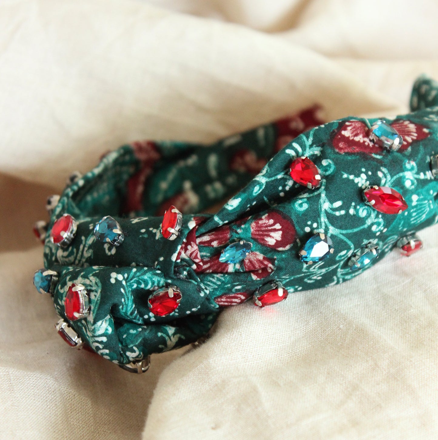 MERAK Peacock Headband, in Turquoise & Red