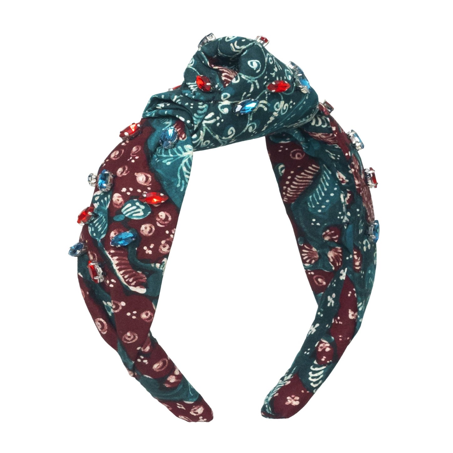 MERAK Peacock Headband, in Turquoise & Red