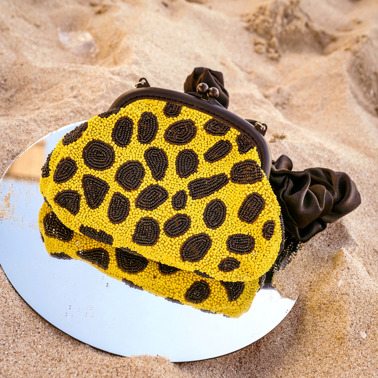 Aenoldi Venom hand-beaded Clutch, in Black & Yellow