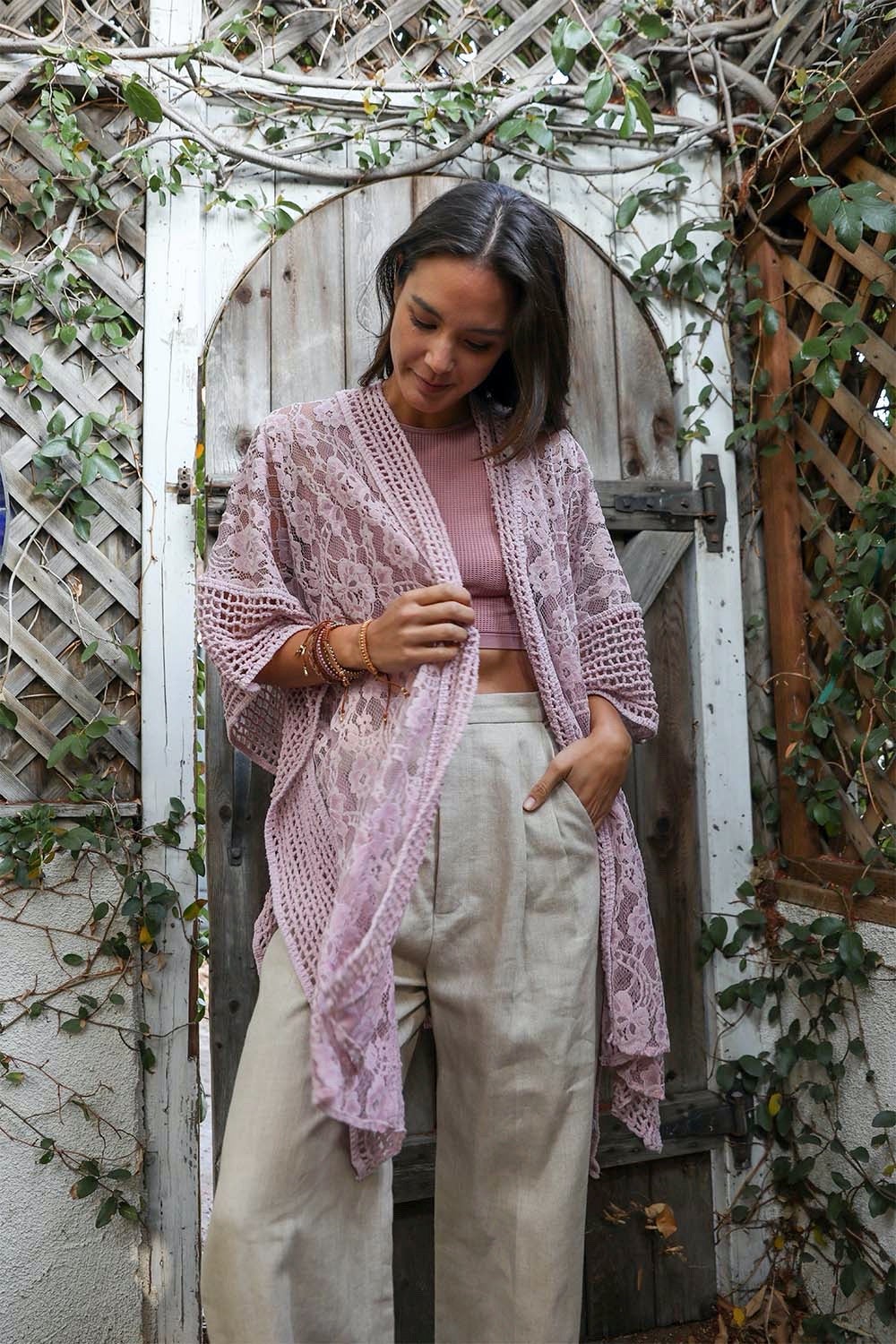 Open Front Floral Knit Kimono – Casual Elegance